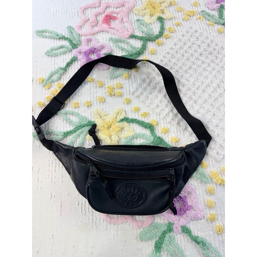 Black Faux Leather Flight Pax Fanny Pack Waist Bag Unisex Adjustable Strap